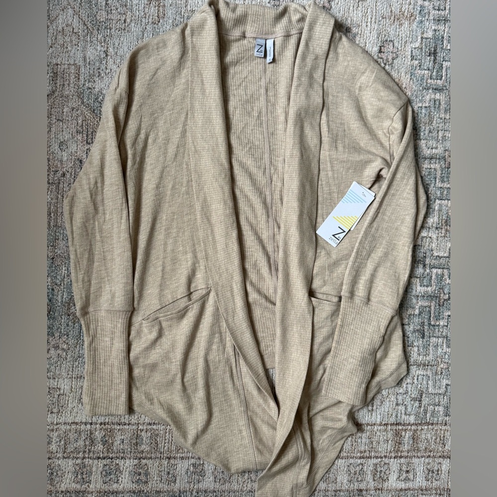 Zella Open Front Draped Cardigan in Light Beige